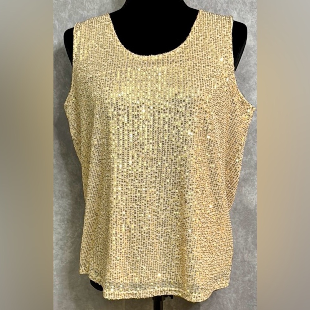 Good Days Only-Cream and Gold Sequin Sleeveless Tank Top
